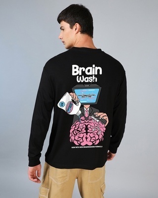 Shop Men's Black Brain Wash Graphic Printed Oversized T-shirt-Front
