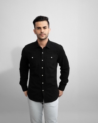 Shop Men's Black Cotton Casual Shirt-Front