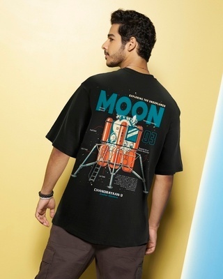 Shop Men's Black Chandrayaan 3 Lander Graphic Printed Oversized T-shirt-Front