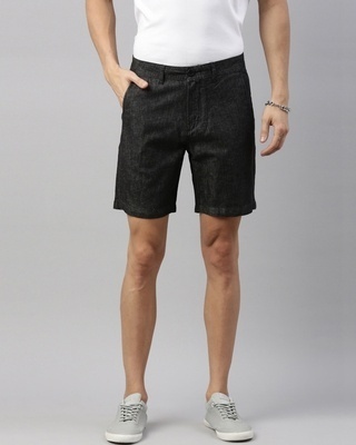 Shop Men's Black Cotton Linen Shorts-Front