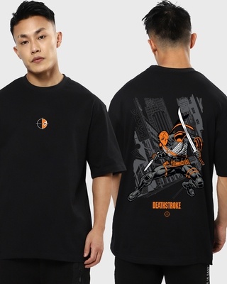 Shop Men's Black Deathstroke Graphic Printed Oversized T-shirt-Front