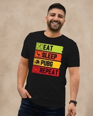 Shop Men's Black Eat Sleep Pubg Typography Cotton T-shirt-Front