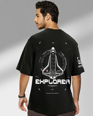 Shop Men's Black Explorer NASA Graphic Printed Oversized T-shirt-Front