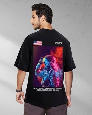 Shop Men's Black Galactic Spectrum Graphic Printed Oversized T-shirt-Front