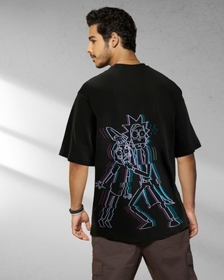 Shop Men's Black Glitch R&M Graphic Printed Oversized T-shirt-Front