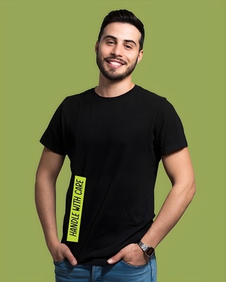 Shop Men's Black Handle with Care Typography T-shirt-Front