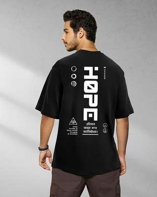 Shop Men's Black Hope Street Typography Oversized T-shirt-Front