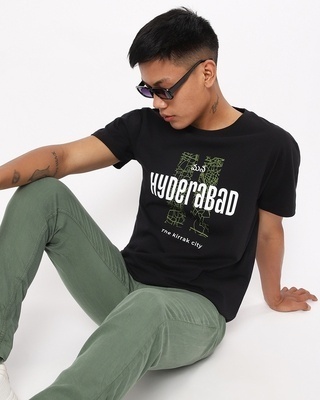 Shop Men's Black Hyderabad City Typography T-shirt-Front