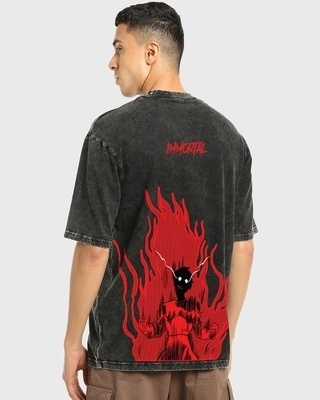 Shop Men's Black Immortal Graphic Printed Oversized Acid Wash T-shirt-Front