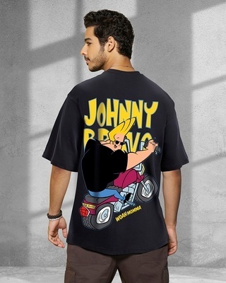 Shop Men's Black Johnny Biker Graphic Printed Oversized T-shirt-Front