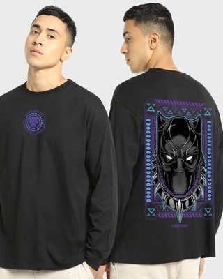 Shop Men's Black King Black Panther Graphic Printed Oversized T-shirt-Front