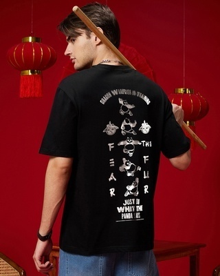 Shop Men's Black Kungfu Smackdown Graphic Printed Oversized T-shirt-Front