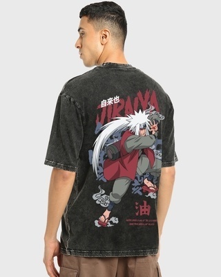 Shop Men's Black Legendary Sanin Graphic Printed Oversized Acid Wash T-shirt-Front