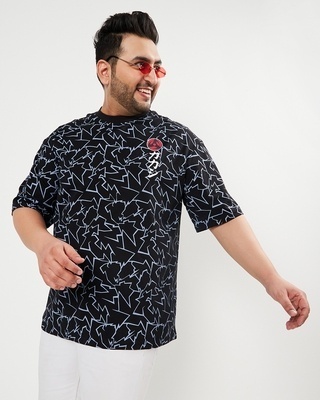 Shop Men's Black Naruto Anime AOP Oversized Fit Plus Size T-shirt-Front