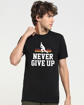 Shop Men's Black Never Give up Cricket T-shirt-Front