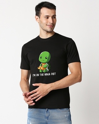 Shop Men's Black Ninja Turtle Diet Printed T-shirt-Front