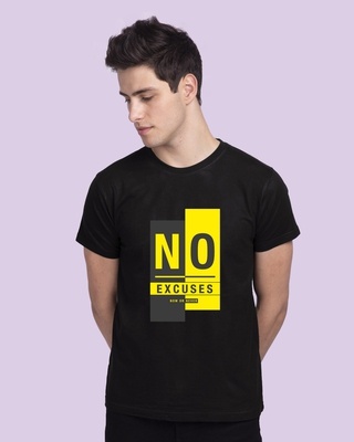 Shop Men's Black No Excuses Typography T-shirt-Front
