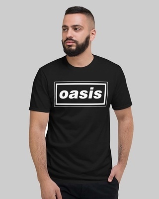 Shop Men's Black Oasis Typography T-shirt-Front
