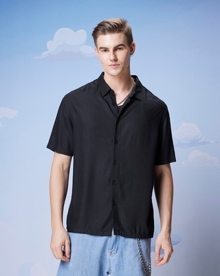 Shop Men's Black Oversized Shirt-Front