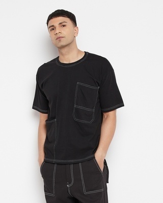 Shop Men's Black Oversized Cotton T-shirt-Front