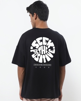 Shop Men's Black Peace Seeker Typography Oversized T-shirt-Front