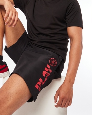 Shop Men's Black Play Typography Utlity Shorts-Front