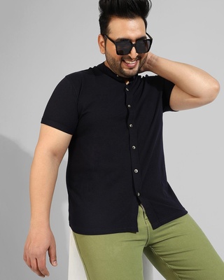 Shop Men's Black Plus Size Shirt-Front