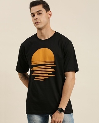 Shop Men's Black Printed Oversized T-shirt-Front