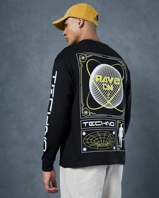 Shop Men's Black Rave On Graphic Printed Oversized T-shirt-Front