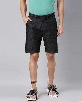 Shop Men's Black Slim Fit Cotton Shorts-Front