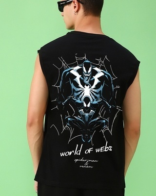 Shop Men's Black Spider Graphic Printed Oversized Vest-Front