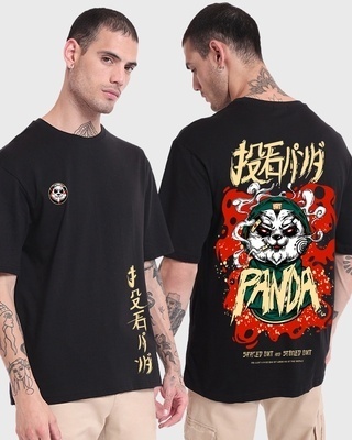 Shop Men's Black Stoned Panda Graphic Printed Oversized T-shirt-Front