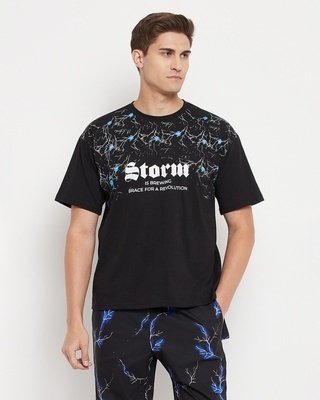 Shop Men's Black Thunderstorm Graphic Printed Oversized T-shirt-Front