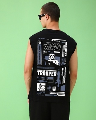 Shop Men's Black Storm Trooper Graphic Printed Oversized Vest-Front