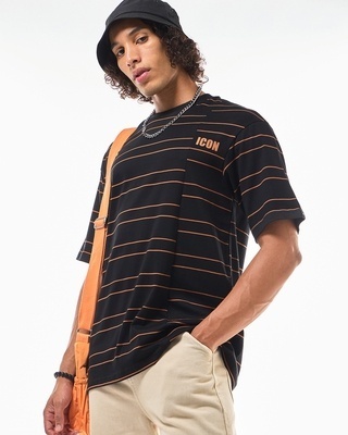 Shop Men's Black Striped Oversized T-shirt-Front