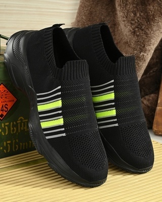 Shop Men's Black Striped Slip-On Sneakers-Front
