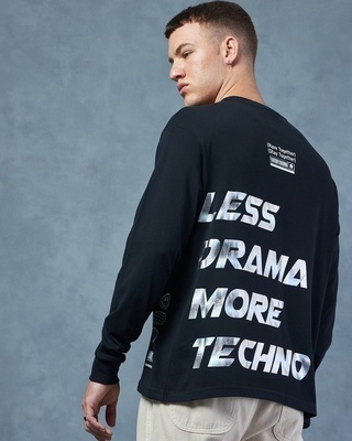 Shop Men's Black Techno Rave Graphic Printed Oversized T-shirt-Front