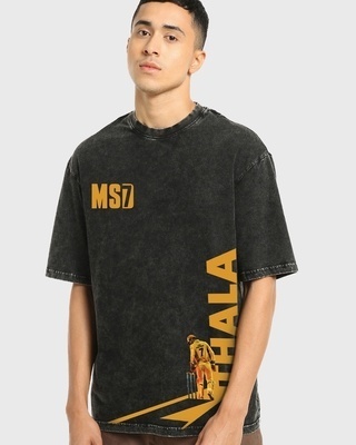 Shop Men's Black Thala Graphic Printed Oversized Acid Wash T-shirt-Front