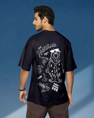 Shop Men's Black The Flintstones Graphic Printed Oversized T-shirt-Front