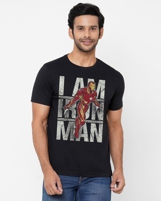 Shop Men's Black The Invincible Iron Man Marvel Official Typography Cotton T-shirt-Front