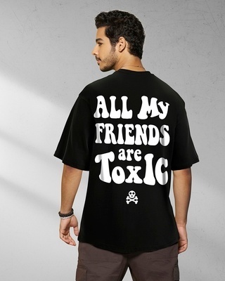 Shop Men's Black Toxic Typography Oversized T-shirt-Front