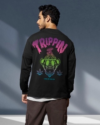 Shop Men's Black Tripping Monkey Graphic Printed Oversized T-shirt-Front