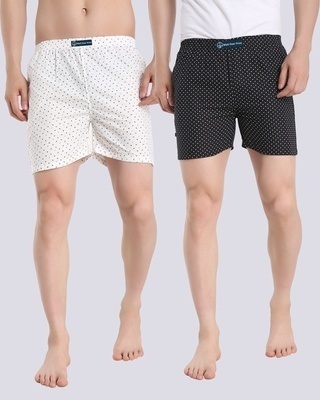 Shop Men's Black & White All Over Printed Cotton Boxers (Pack of 2)-Front