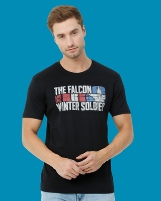 Shop Men's Black Winter Soldier and Falcon Typography T-shirt-Front