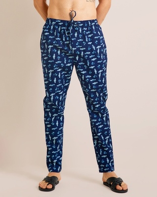 Shop Men's Blue All Over Cars Printed Slim Fit Pyjamas-Front