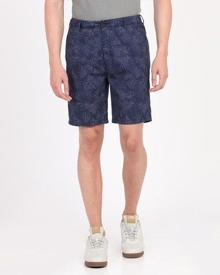 Shop Men's Blue All Over Leaves Printed Shorts-Front