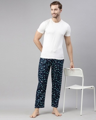 Shop Men's Blue All Over Polar Animals Printed Cotton Pyjamas-Front