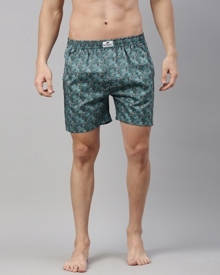 Shop Men's Blue All Over Printed Cotton Boxers-Front