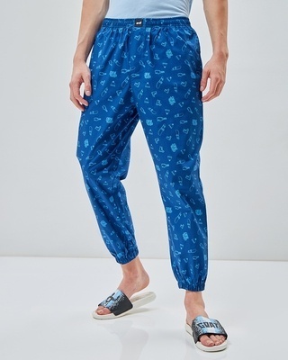 Shop Men's Blue All Over Printed Pyjamas-Front