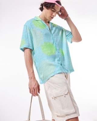 Shop Men's Blue & Green All Over Printed Oversized Shirt-Front